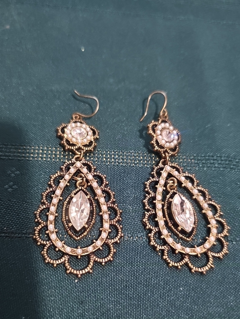 Gold-Tone Filigree Teardrop Earrings with Clear Crystals Chloe & Isabel